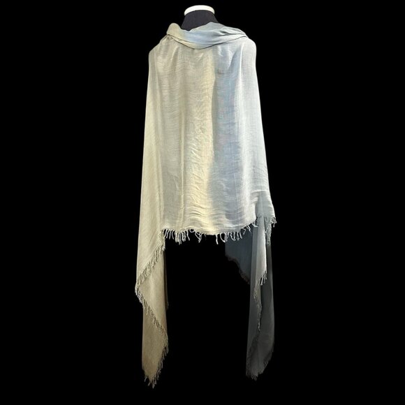 Scarf Ombré Blue Green Long Warm Soft Cotton Raw Edge - Picture 7 of 7